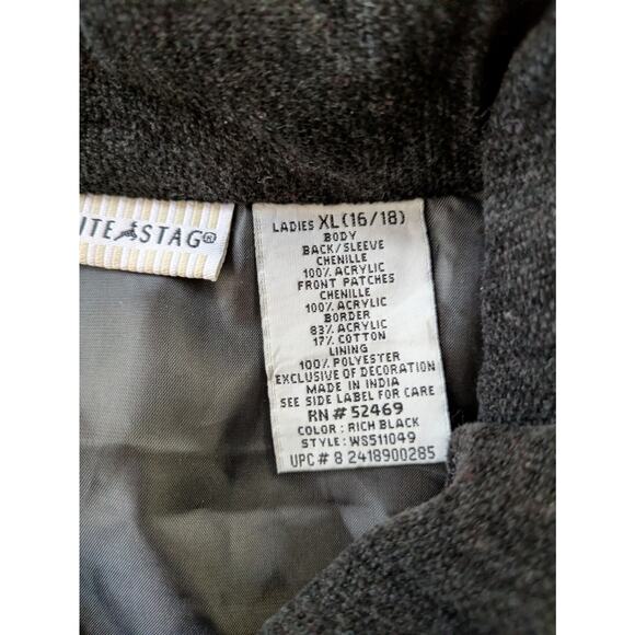 Vintage White Stag Embroidered Chenille Jacket XL Black Aztec Floral Artwear 90s - Picture 5 of 8